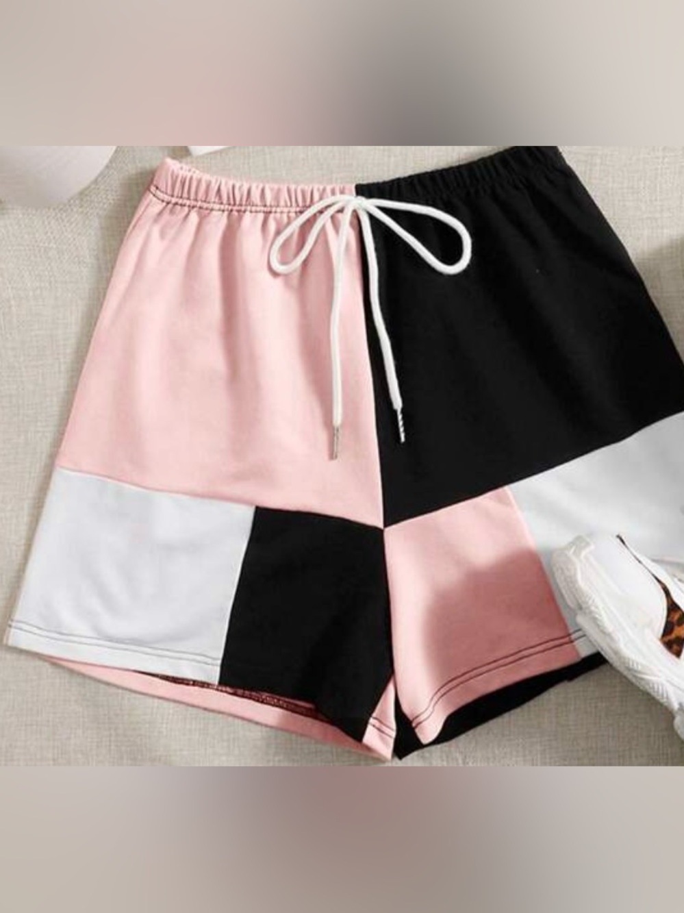 Colorblock Pink & Black Women's Lounge Shorts